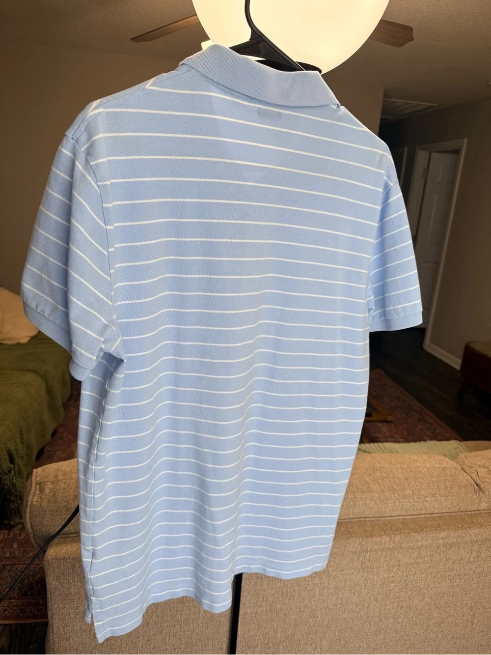 Polo Ralph Lauren Light Blue & White Striped Men's L Short Sleeve Polo Shirt
